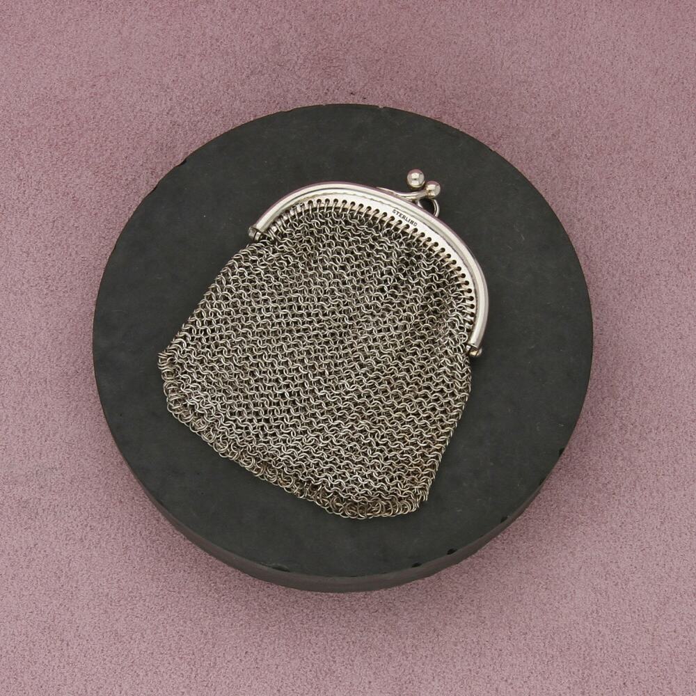 sterling silver vintage mesh chainmail coin purse pendant